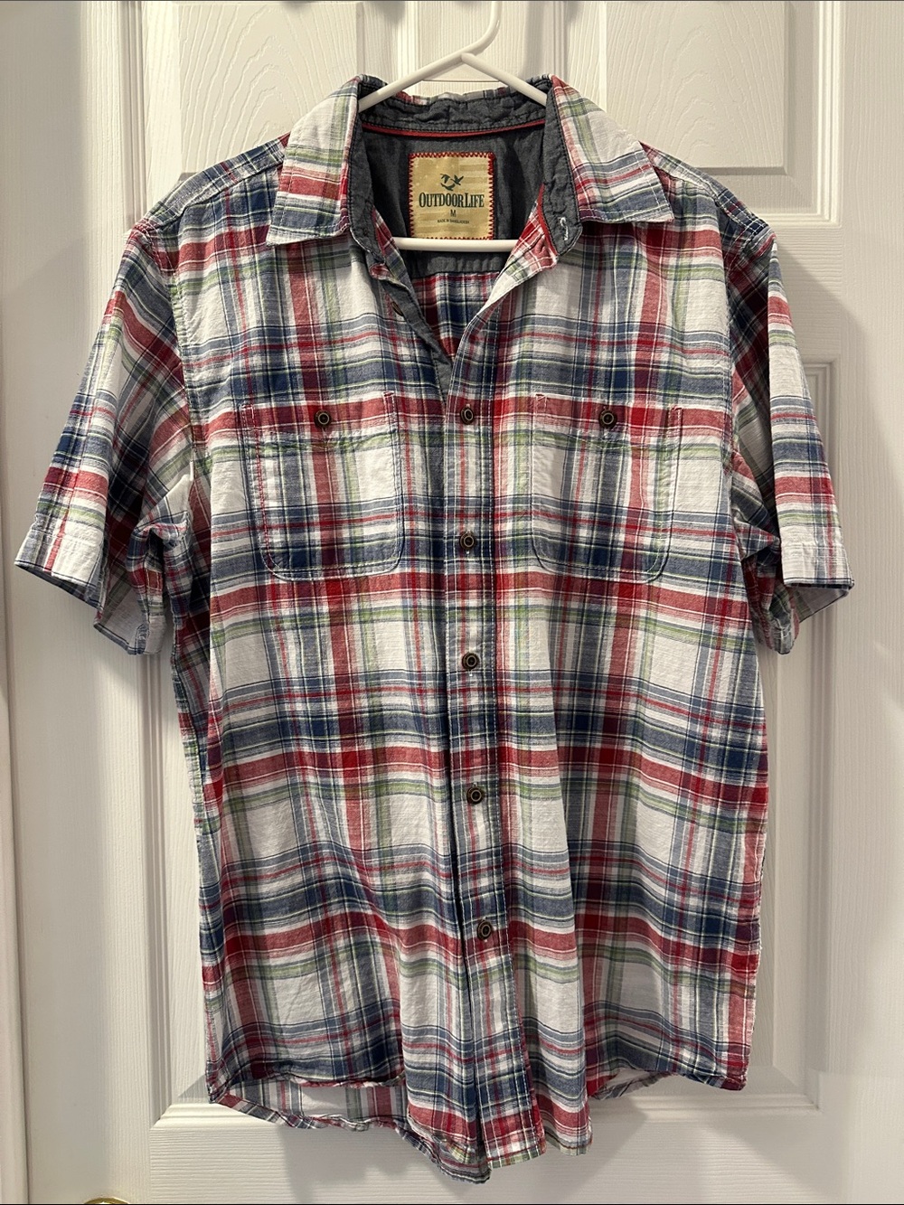 OUTDOOR LIFE Men’s Plaid Short Sleeve Cotton Button-Down Shirt Sz M Comfy Casual